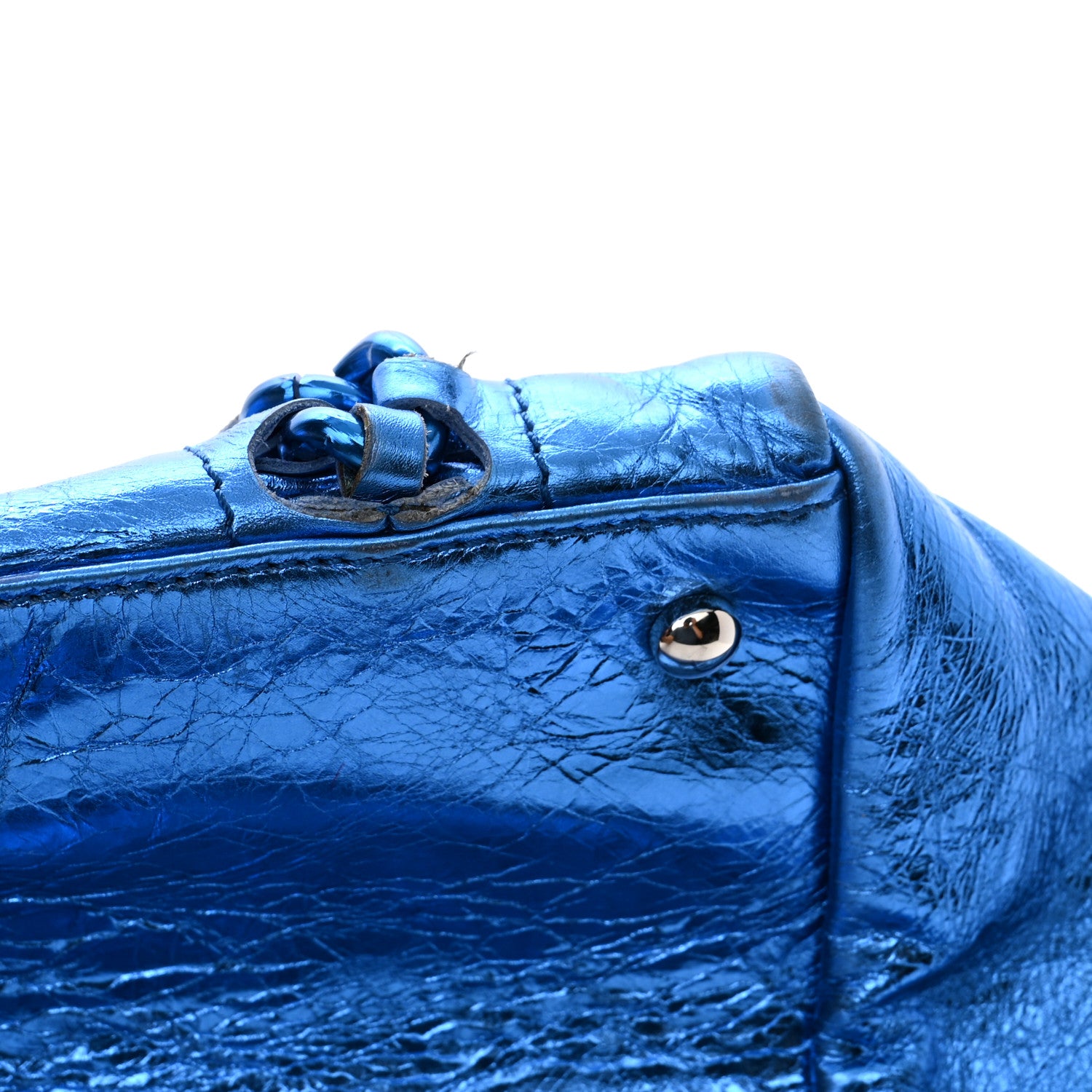 Chanel Metallic Cracked Calfskin Modern Chain Tote Blue 11 of 11