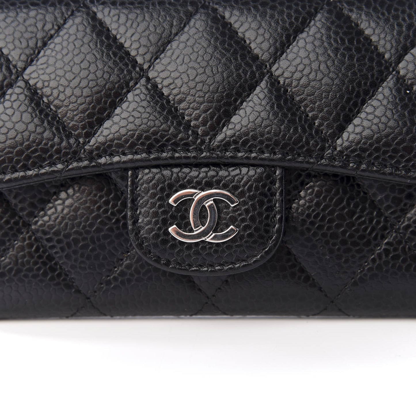 Caviar Quilted Flap Card Holder Black