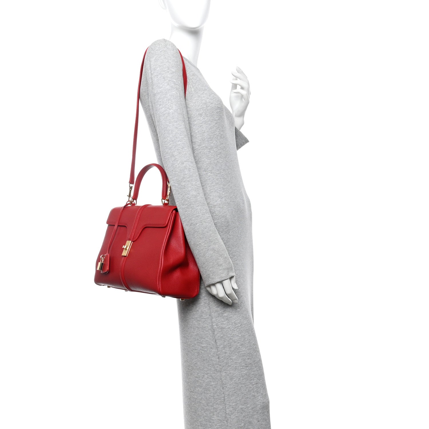 Celine Grained Calfskin Classique 16 Top Handle Bag Red 2 of 10