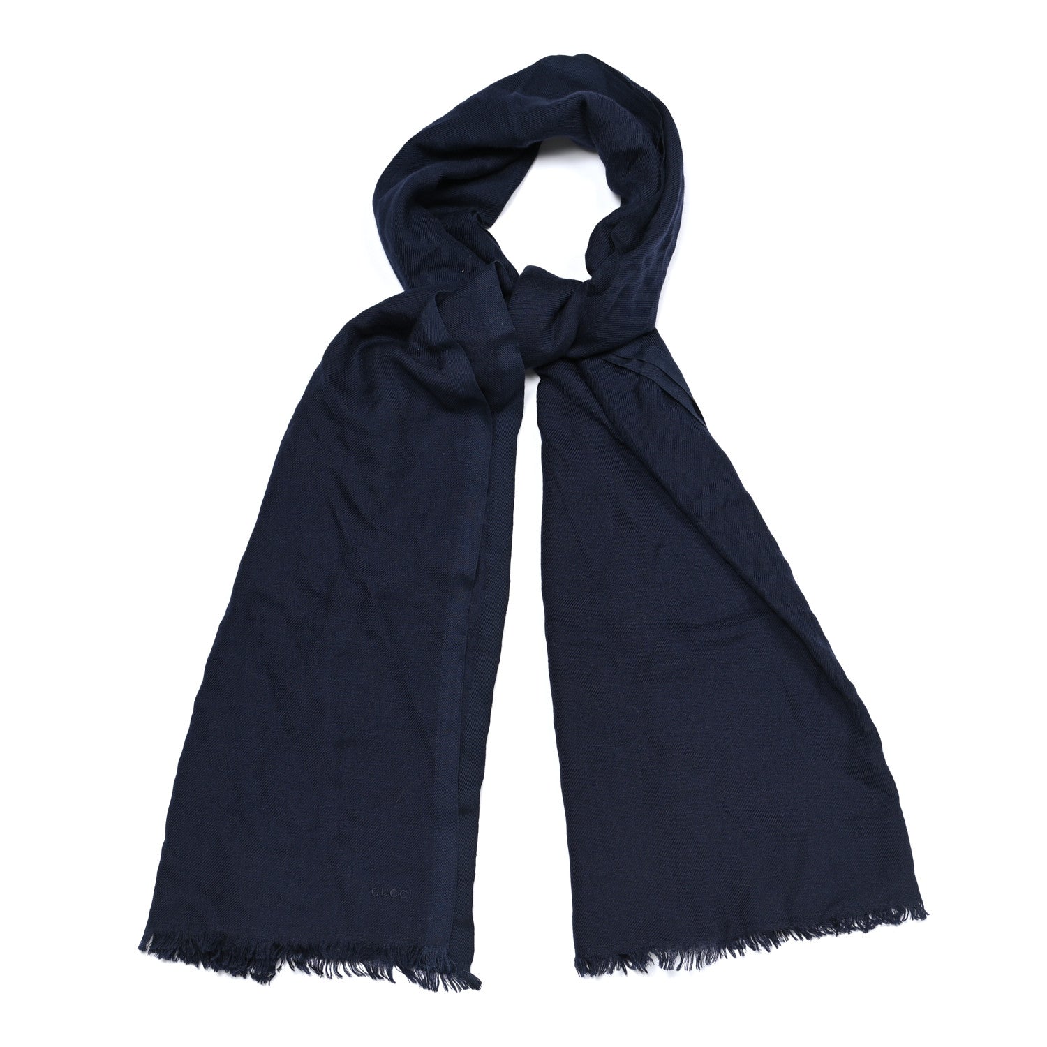 Gucci Cashmere Silk GG Monogram Fringe Scarf Midnight Blue 1 of 5