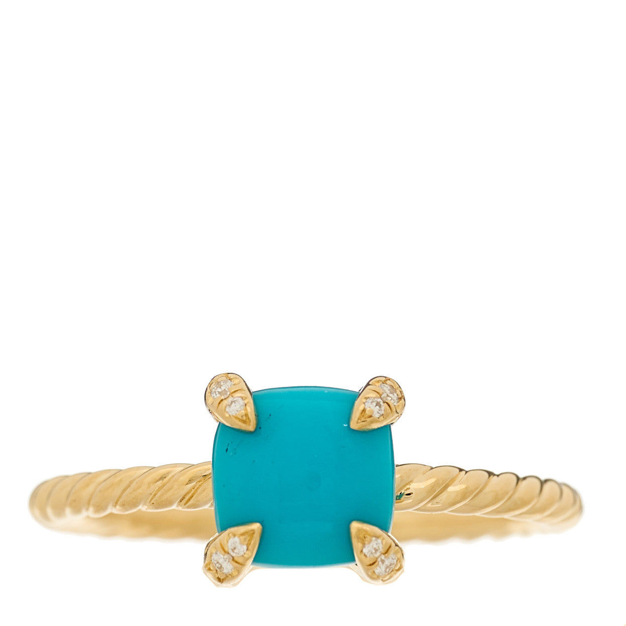 David Yurman 18K Yellow Gold Diamond Turquoise 7mm Chatelaine Ring 57 8 1 of 5