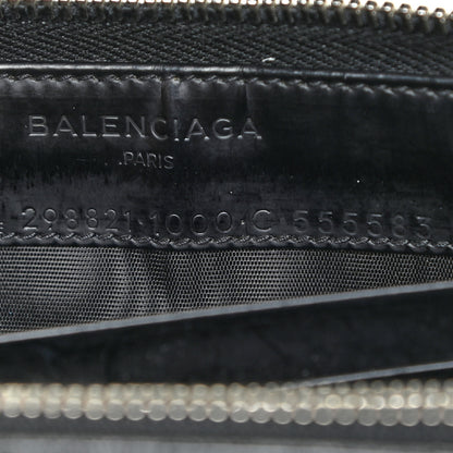 Balenciaga Calfskin Grid Embossed Zip Around Wallet Black 8 of 18