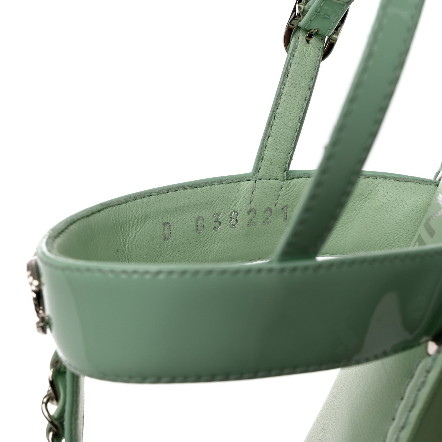 Chanel Lambskin Patent Chain CC Logo Thong Flat Sandals 37.5 Green 6 of 10
