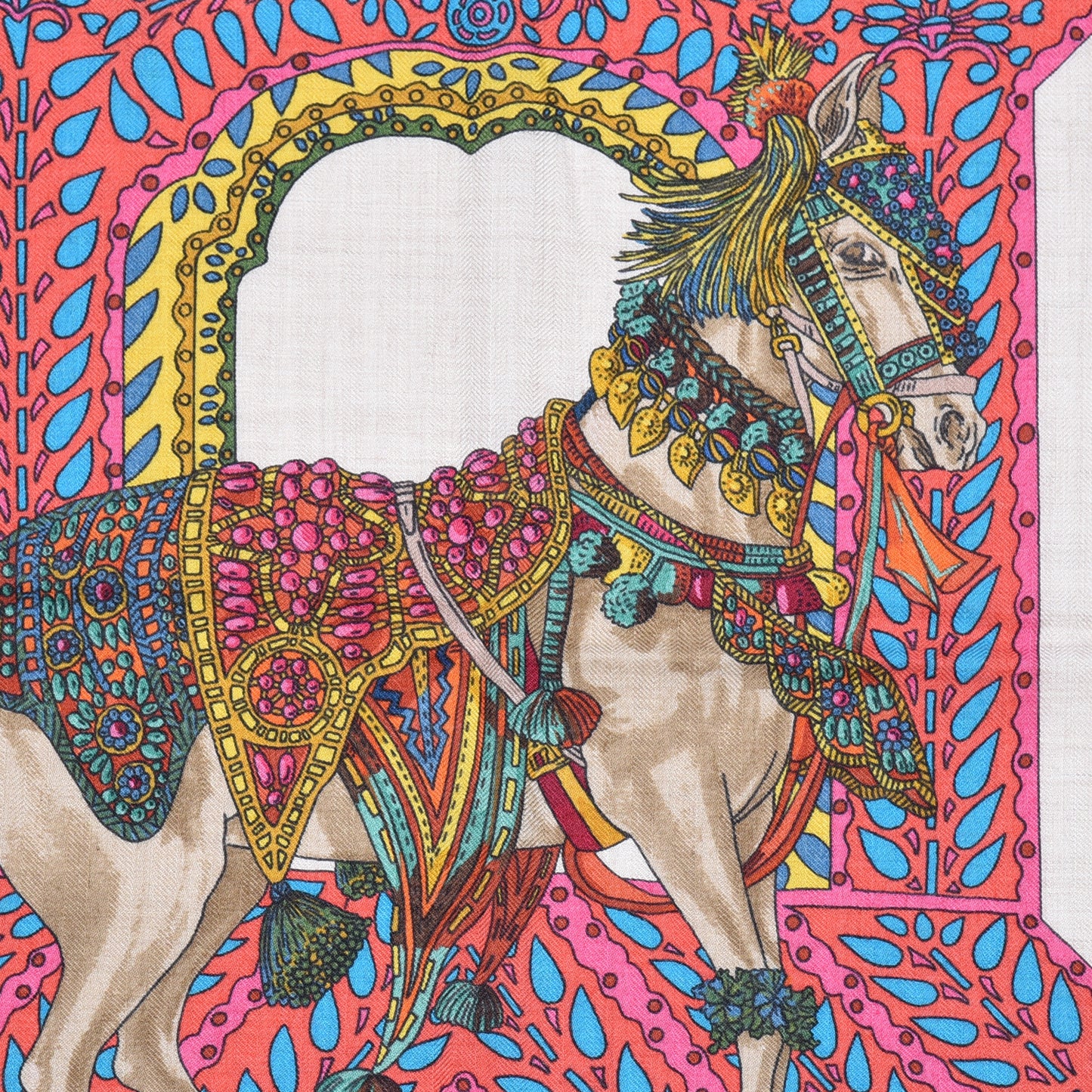 Cashmere Silk La Danse Du Cheval Shawl 140 Naturel Rose Vert