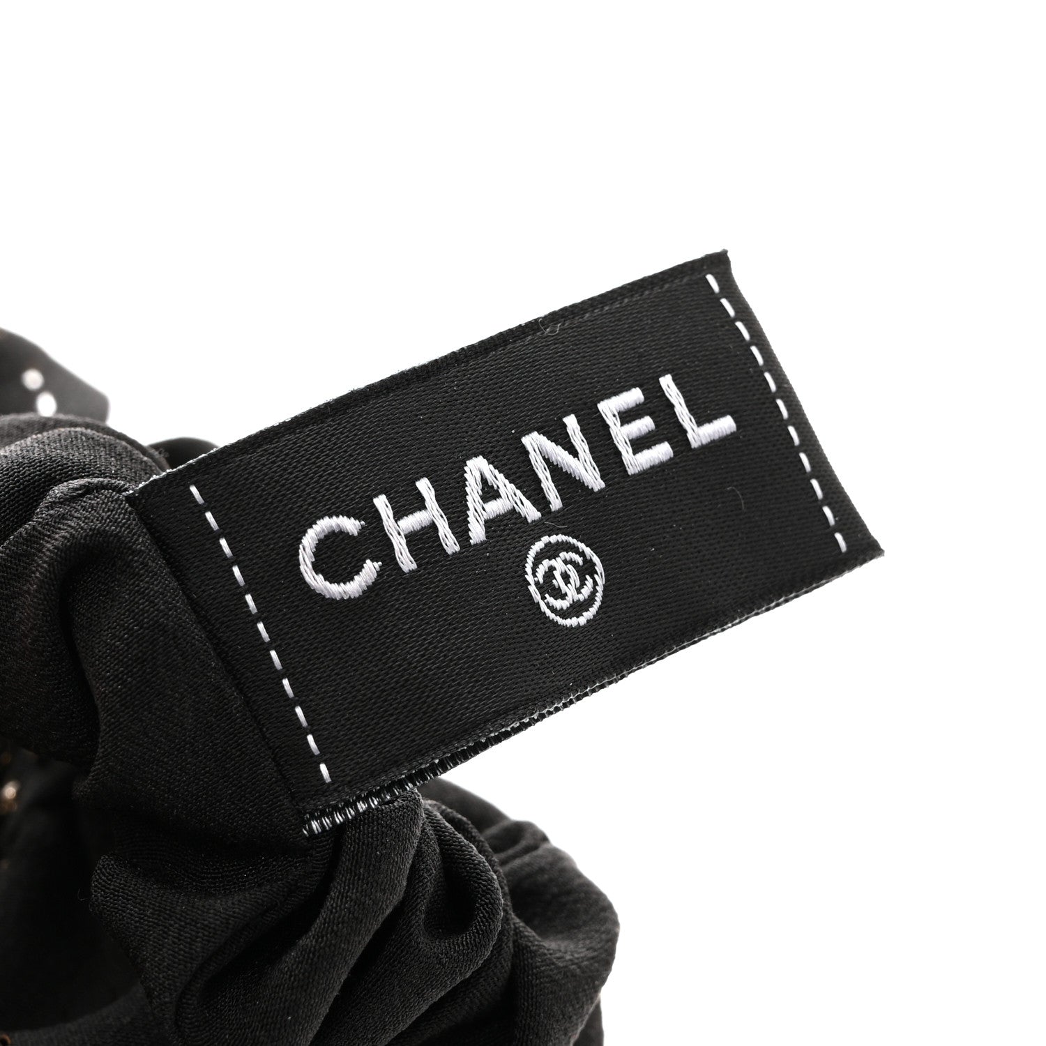 Chanel Silk Perforated Bow CC Scrunchie Black 3 of 4