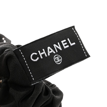 Chanel Silk Perforated Bow CC Scrunchie Black 3 of 4