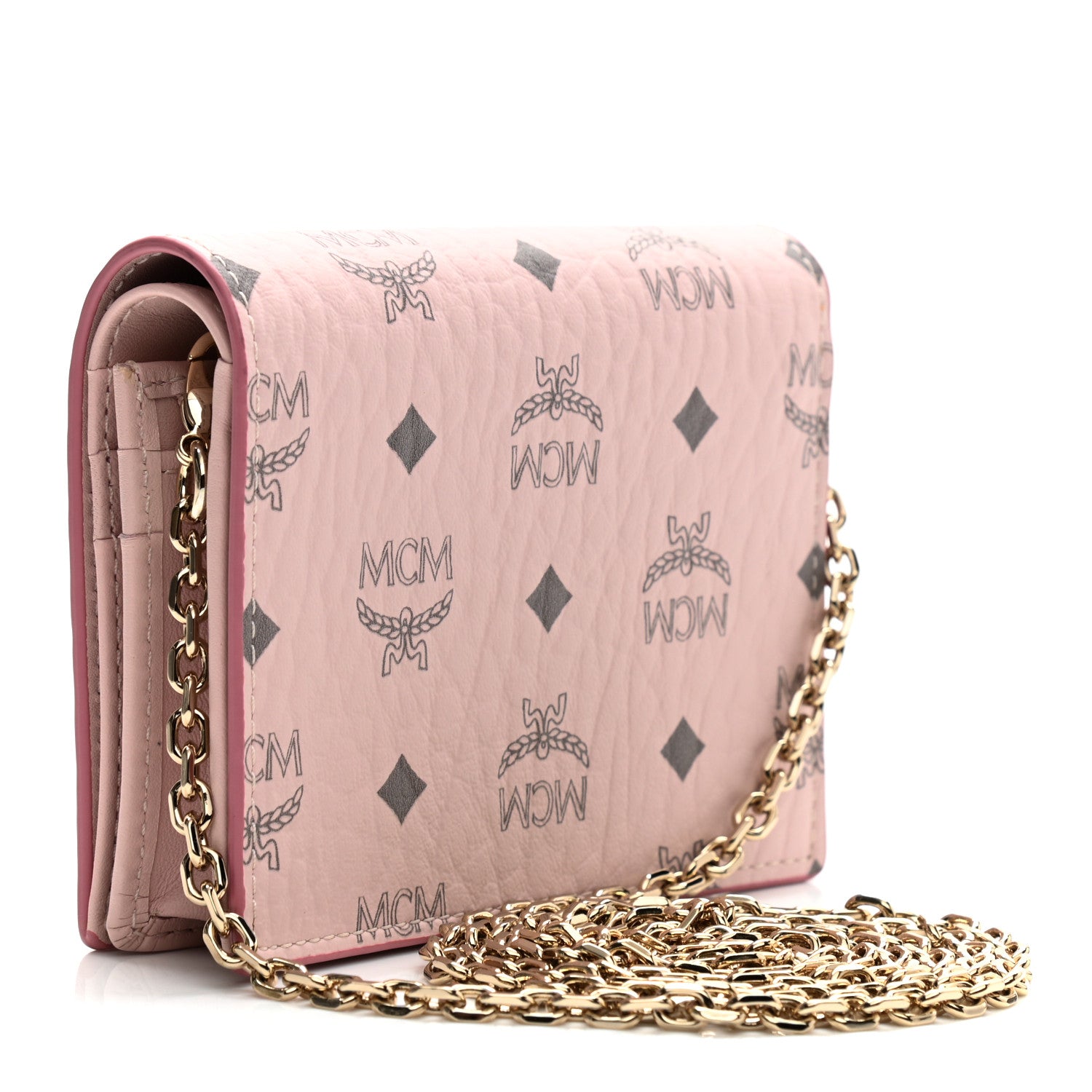 MCM Visetos Original Mini Chain Wallet Light Pink 3 of 11