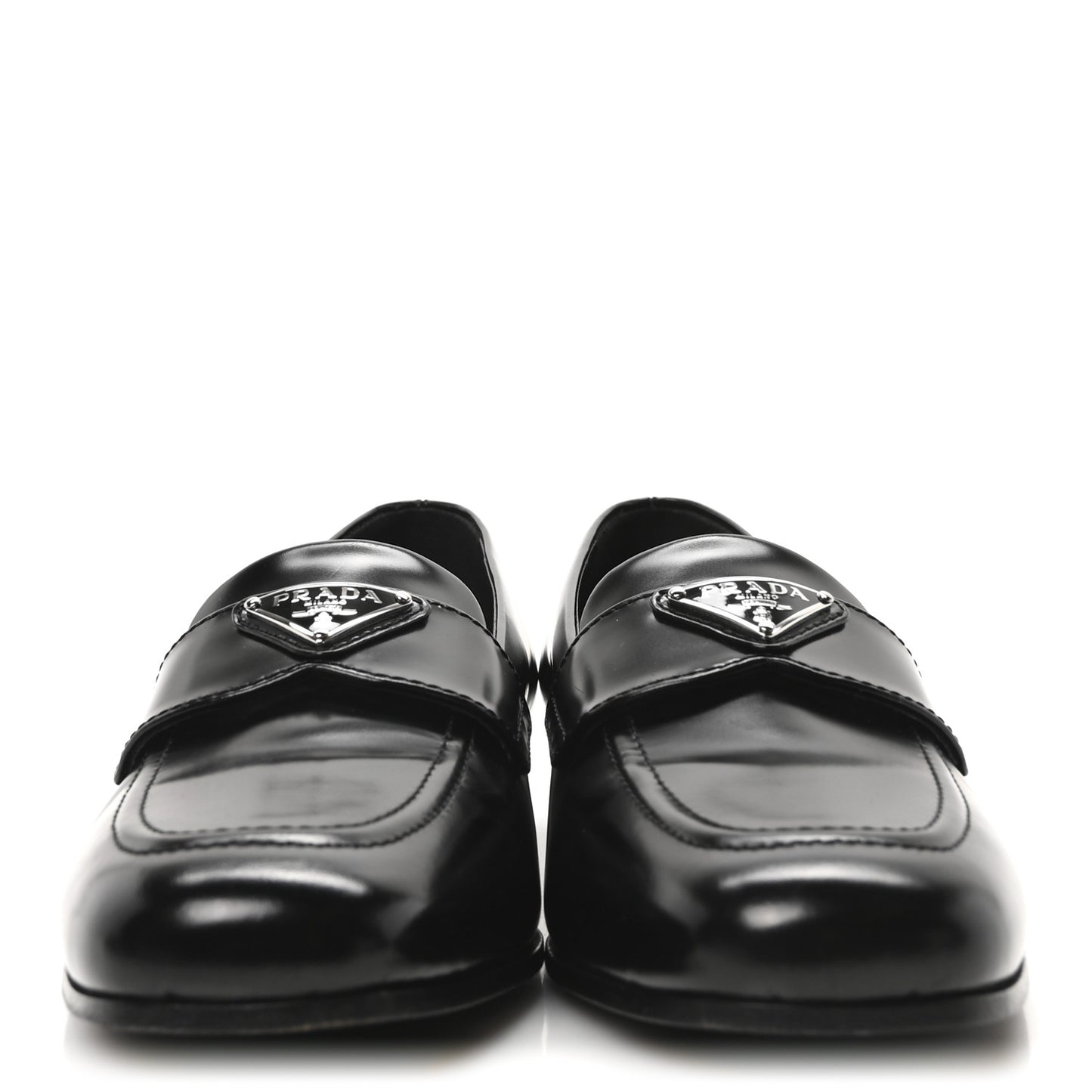 Brushed Calfskin Metal Triangle Logo 20mm Loafers 36.5 Black