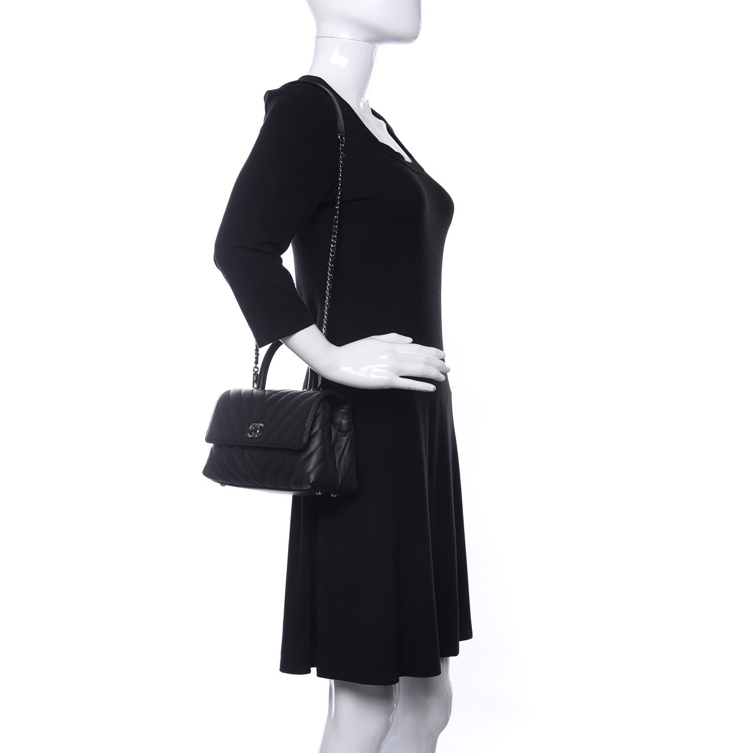 Chanel Caviar Chevron Quilted Mini Coco Handle Flap Black 2 of 10