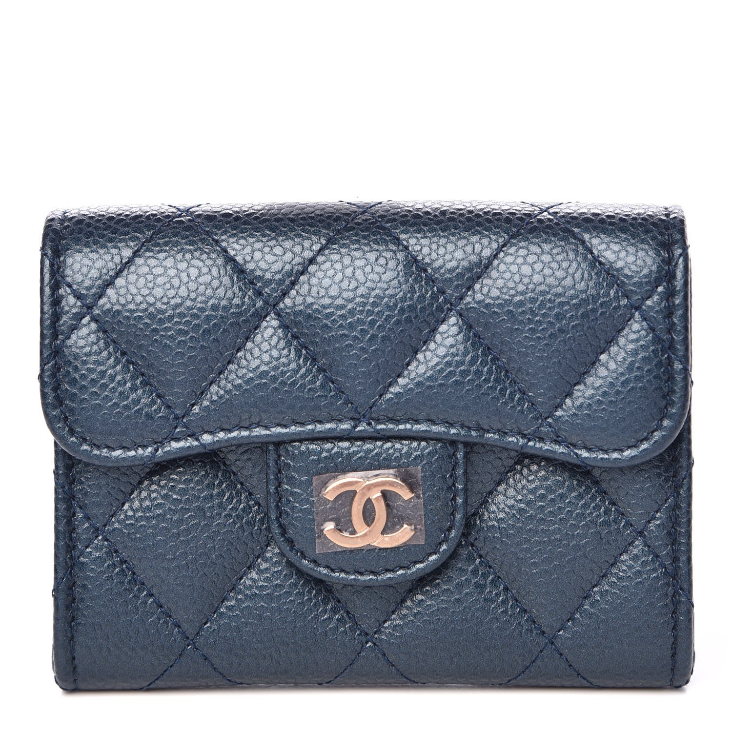 Chanel Metallic Caviar Quilted Flap Card Holder Wallet Dark Blue 1 of 9