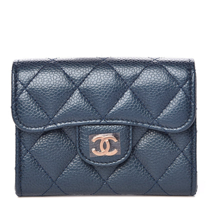 Chanel Metallic Caviar Quilted Flap Card Holder Wallet Dark Blue 1 of 9