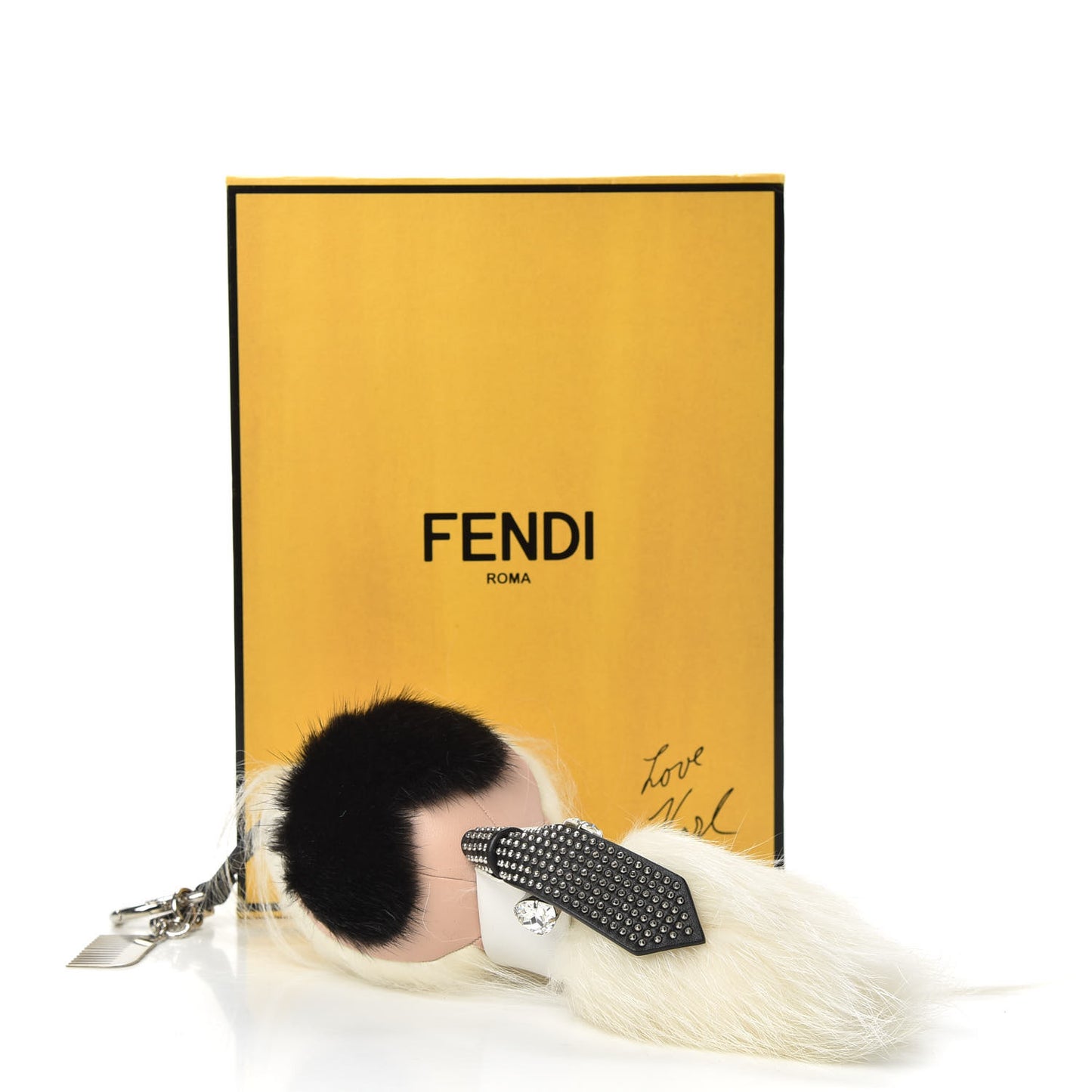 Fox Goat Mink Fur Nappa Crystal Studded Mini Karlito Tuxedo Bag Charm White Multicolor