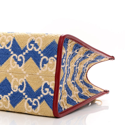Gucci Raffia GG Monogram Hamptons Medium Tote Bag Beige Blue 10 of 10