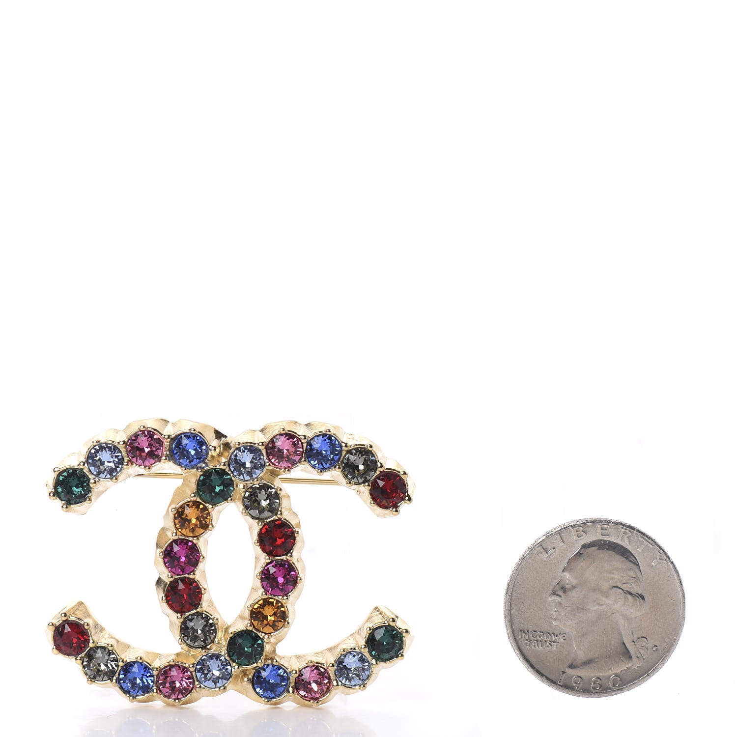 Chanel Crystal Over The Rainbow CC Brooch Gold Multicolor 2 of 4