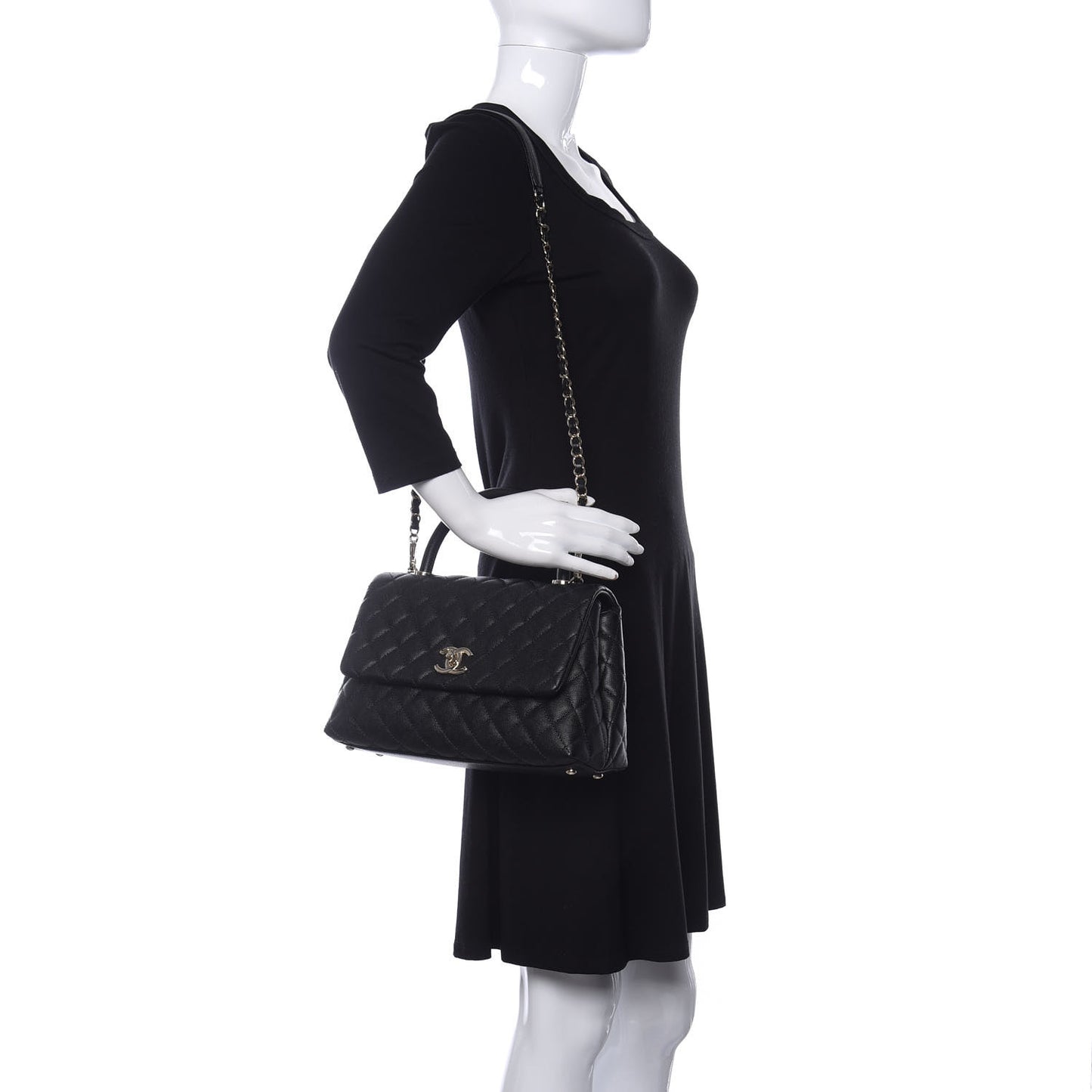 Caviar Quilted Small Coco Handle Flap Black