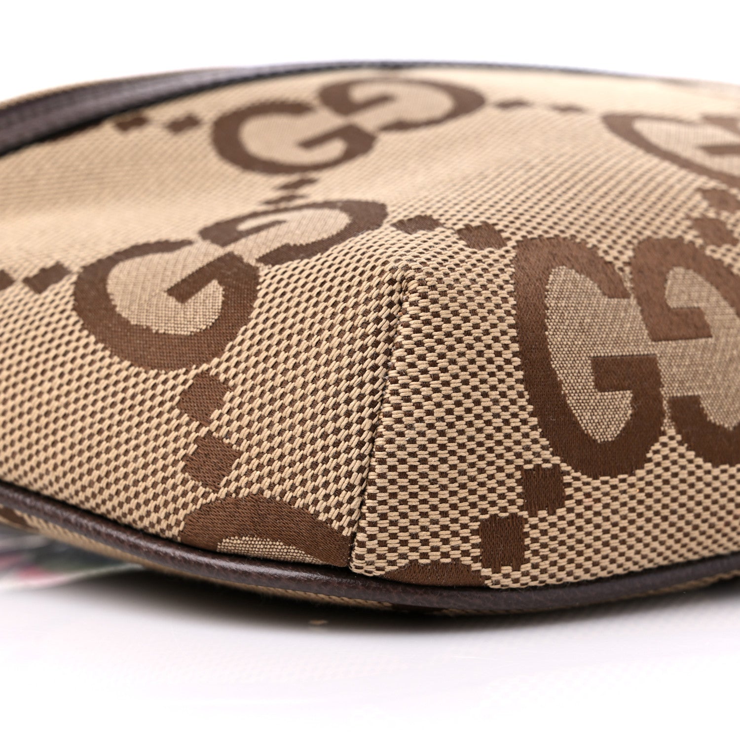 Gucci Monogram Jumbo GG Textured Dollar Calfskin Web Belt Bag Camel Ebony New Acero 8 of 9