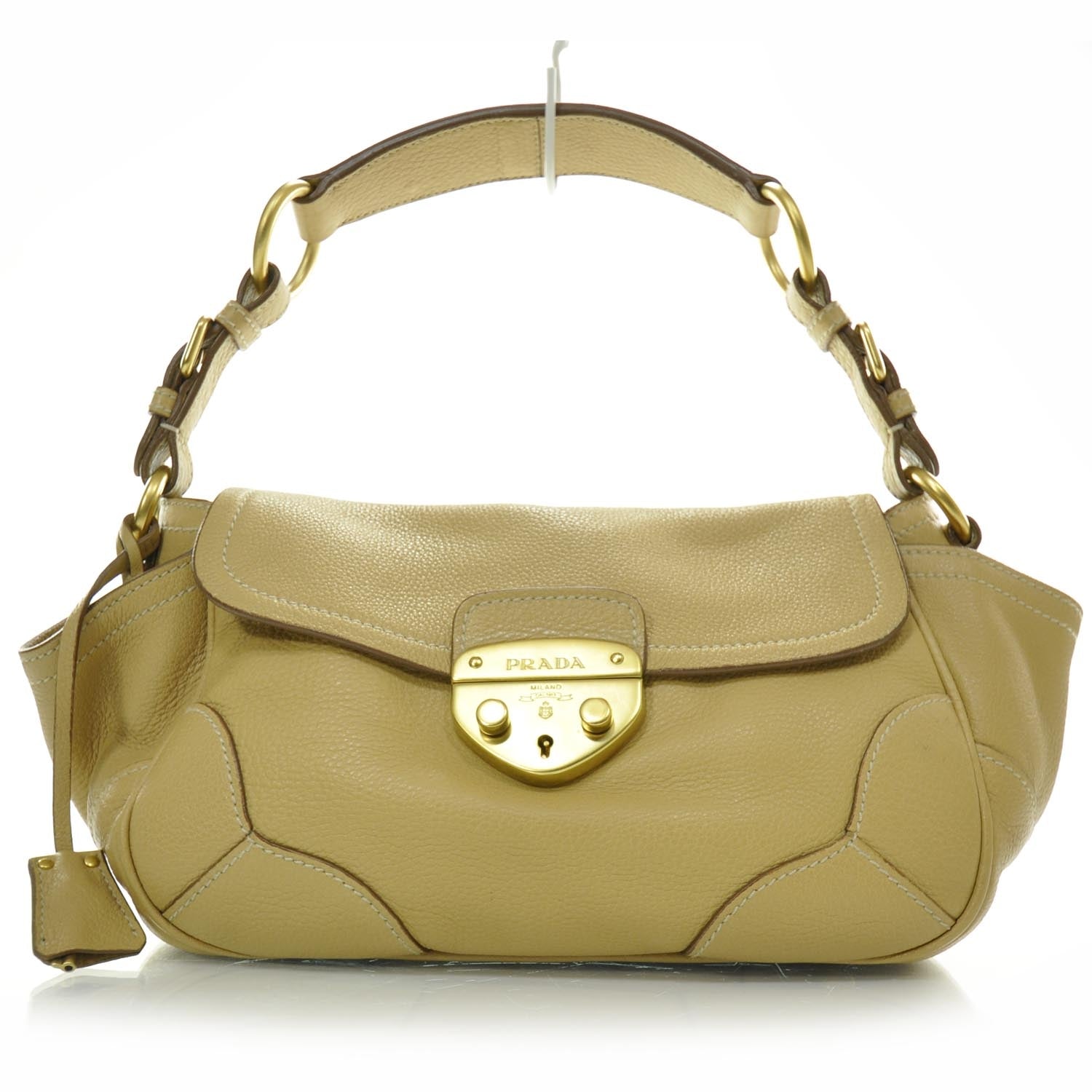Prada Vitello Pushlock Flap Shoulder Bag Naturale 1 of 10