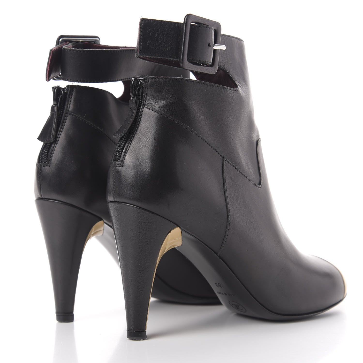 Chanel Lambskin Cap Toe Short Boots 39 Black Beige 4 of 11