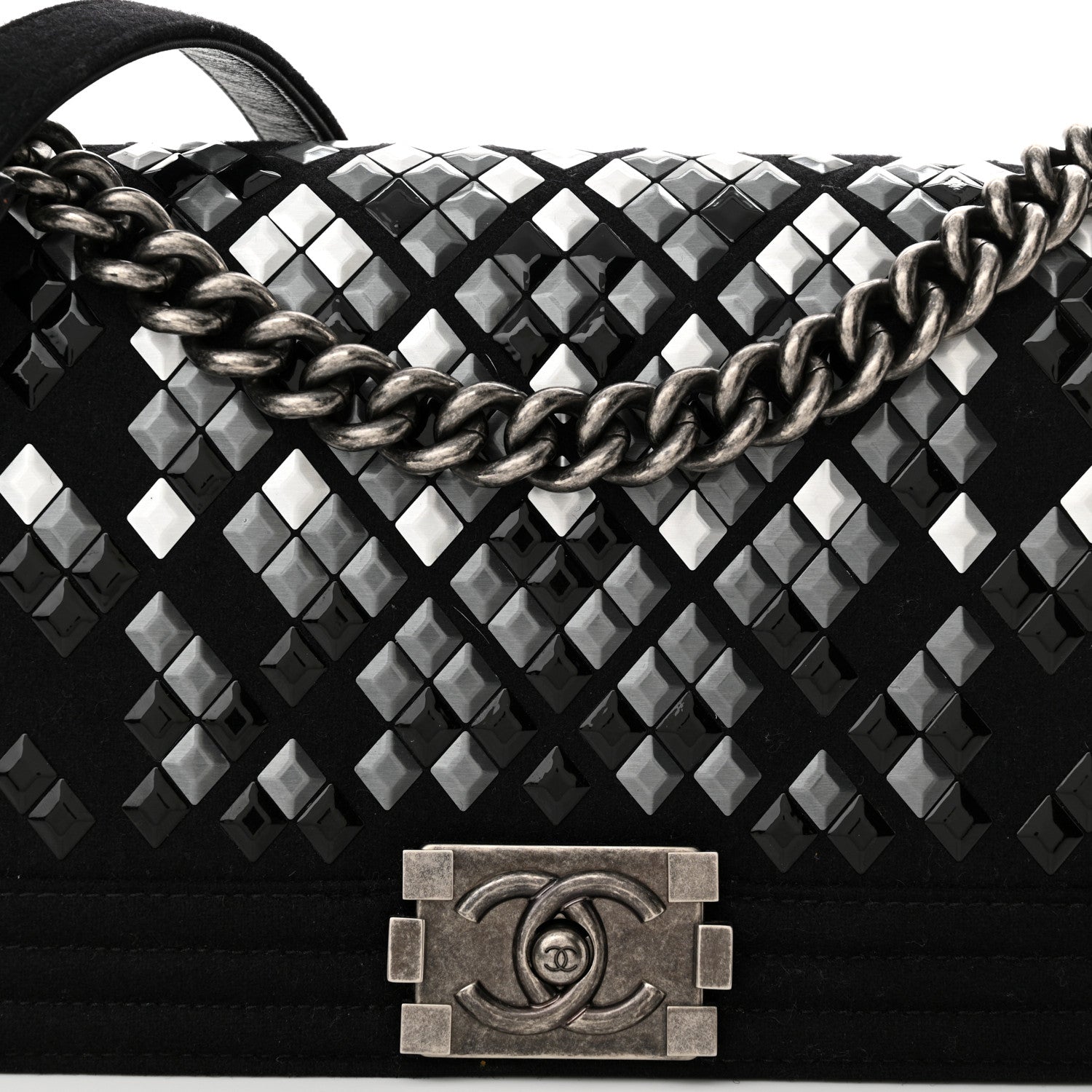 Chanel Wool Lambskin Embroidered Mosaic Medium Boy Flap Black 8 of 15