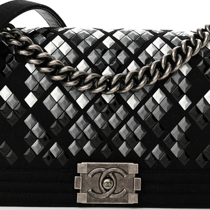 Chanel Wool Lambskin Embroidered Mosaic Medium Boy Flap Black 8 of 15
