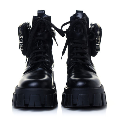 Prada Spazzolato Rois Nylon Metal Triangle Logo Monolith Pouch Pocket 55mm Boots 37 Black 3 of 8