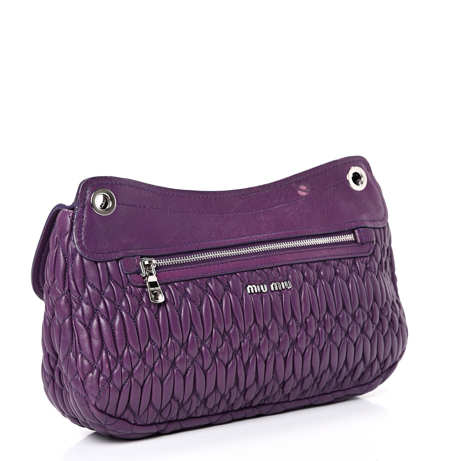 Miu Miu Nappa Matelasse Crystal Flap Clutch Ciclamino 2 of 11