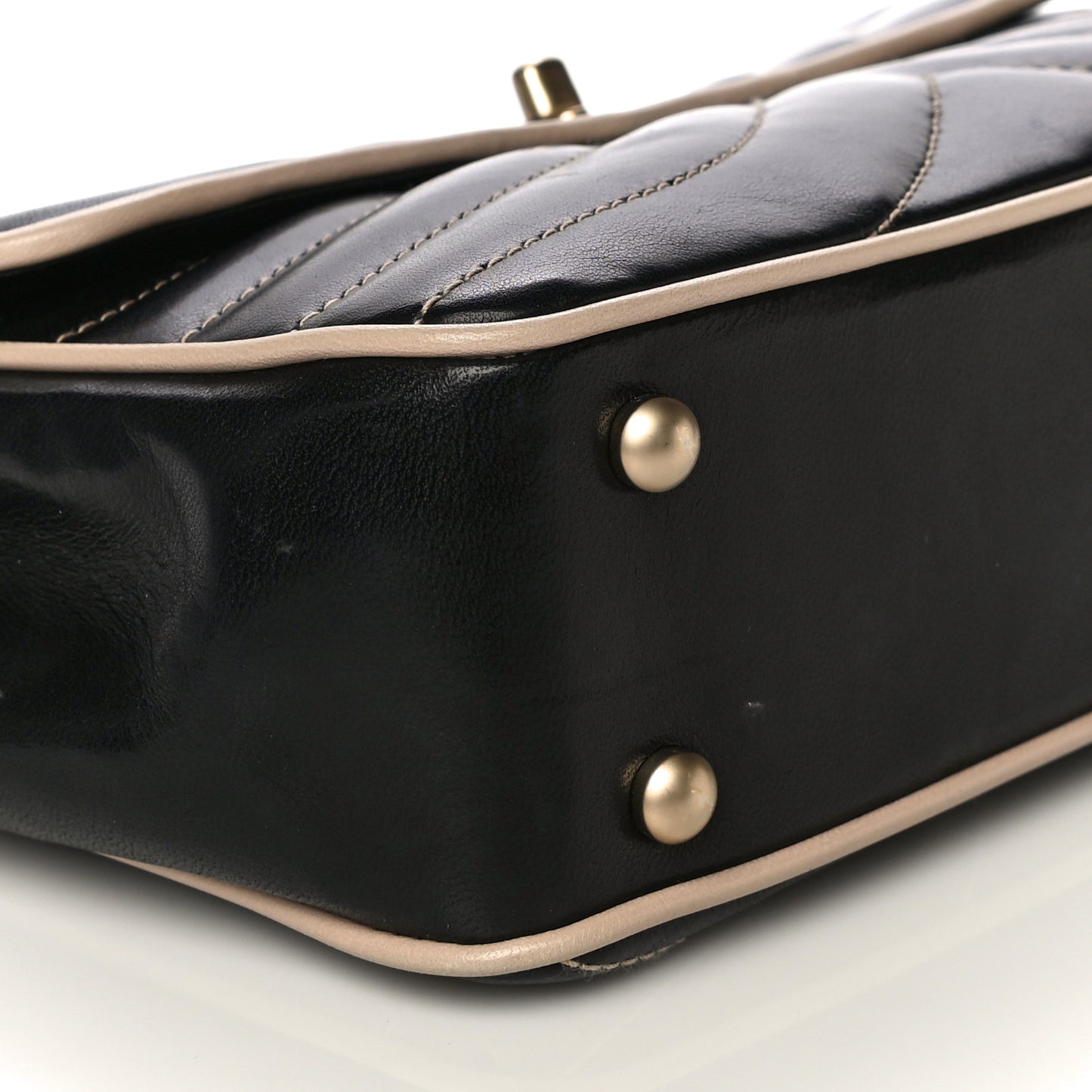 Lambskin Quilted Single Flap Bag Black Beige