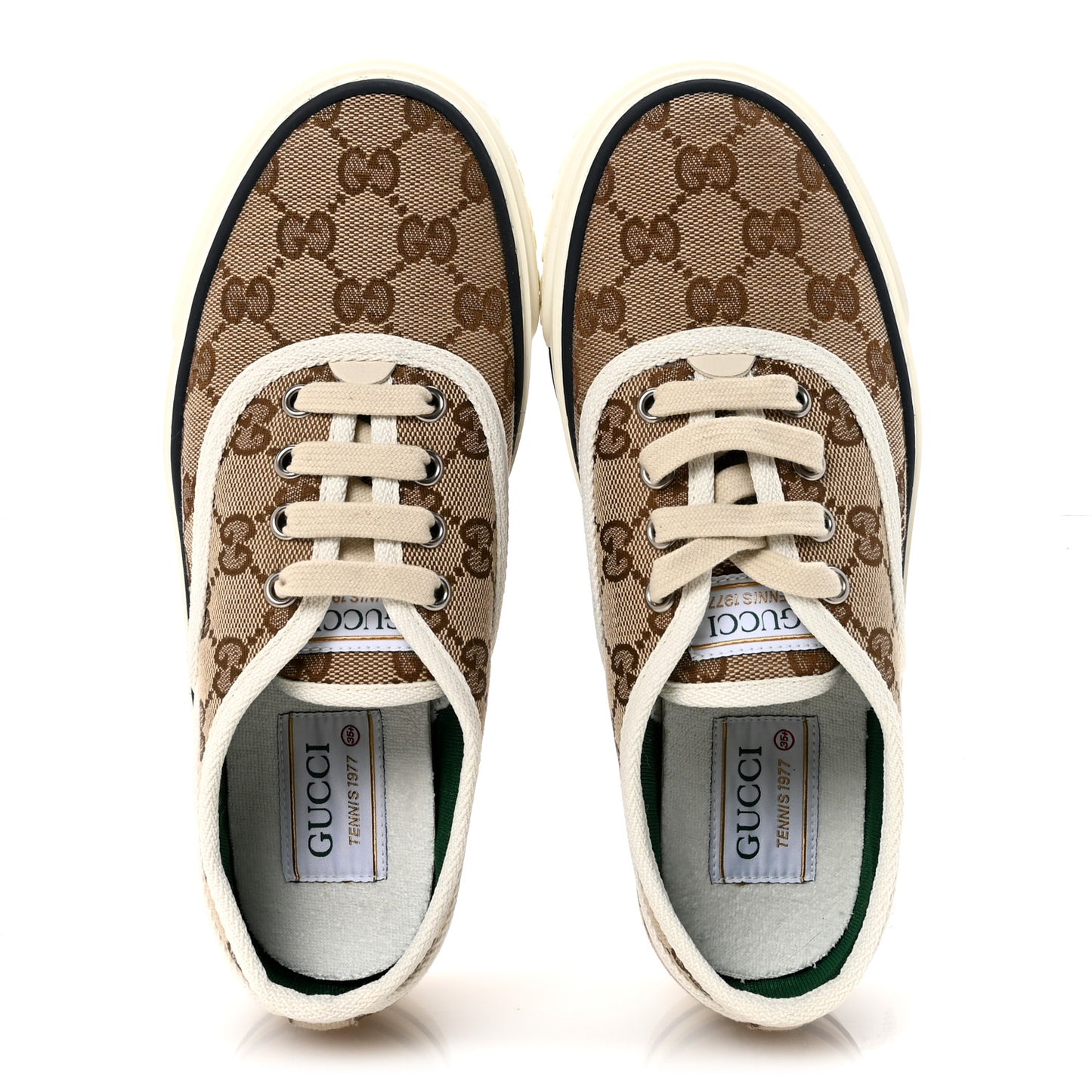 GG Monogram Womens 1977 Tennis Sneakers 35.5 Beige Ebony Mystic White