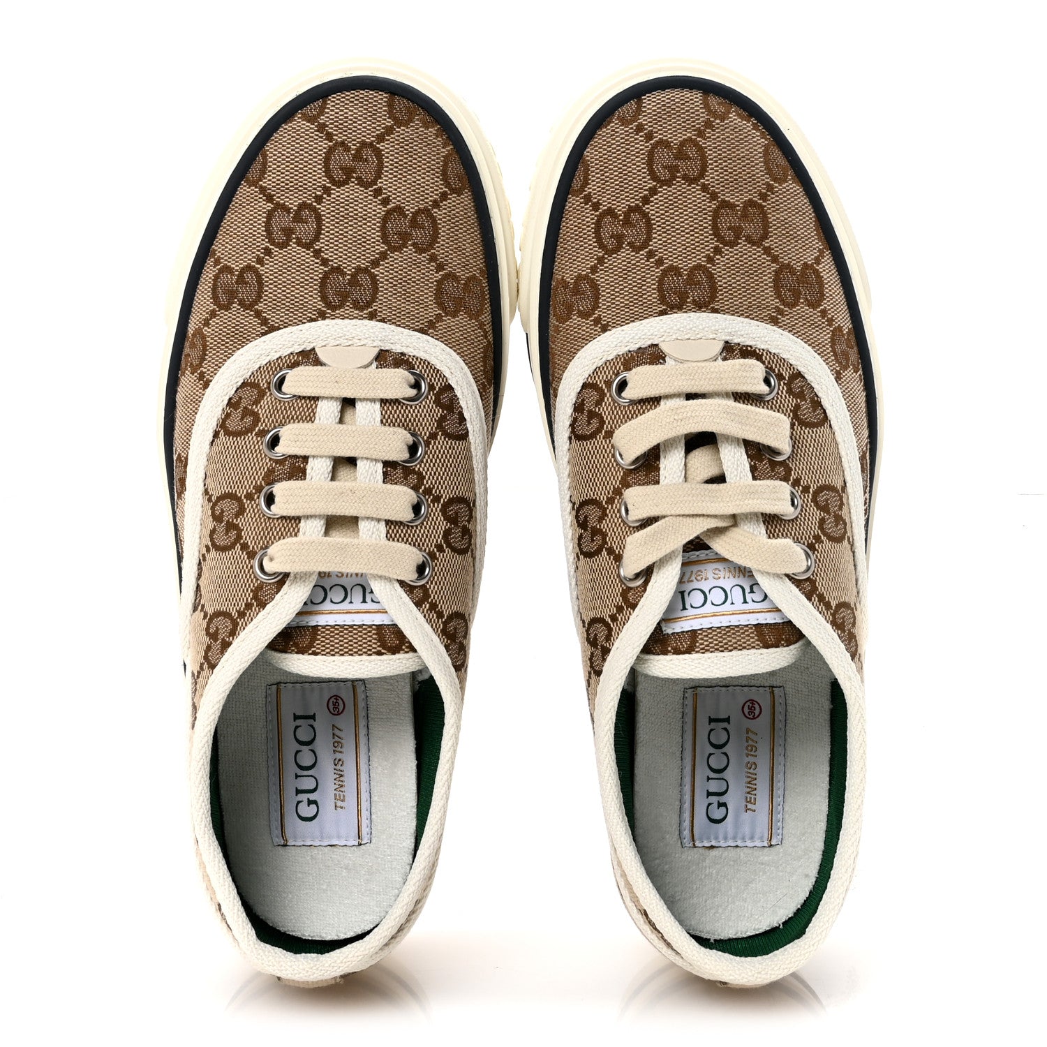 Gucci GG Monogram Womens 1977 Tennis Sneakers 35.5 Beige Ebony Mystic White 2 of 8