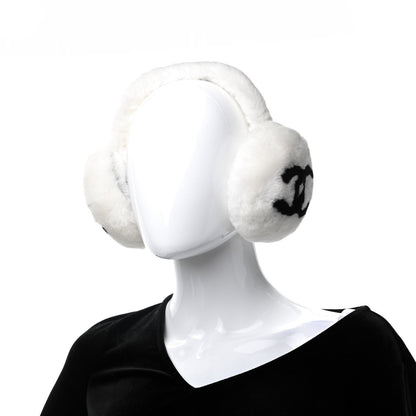 Chanel Shearling CC Ear Muffs White Black 2 of 4