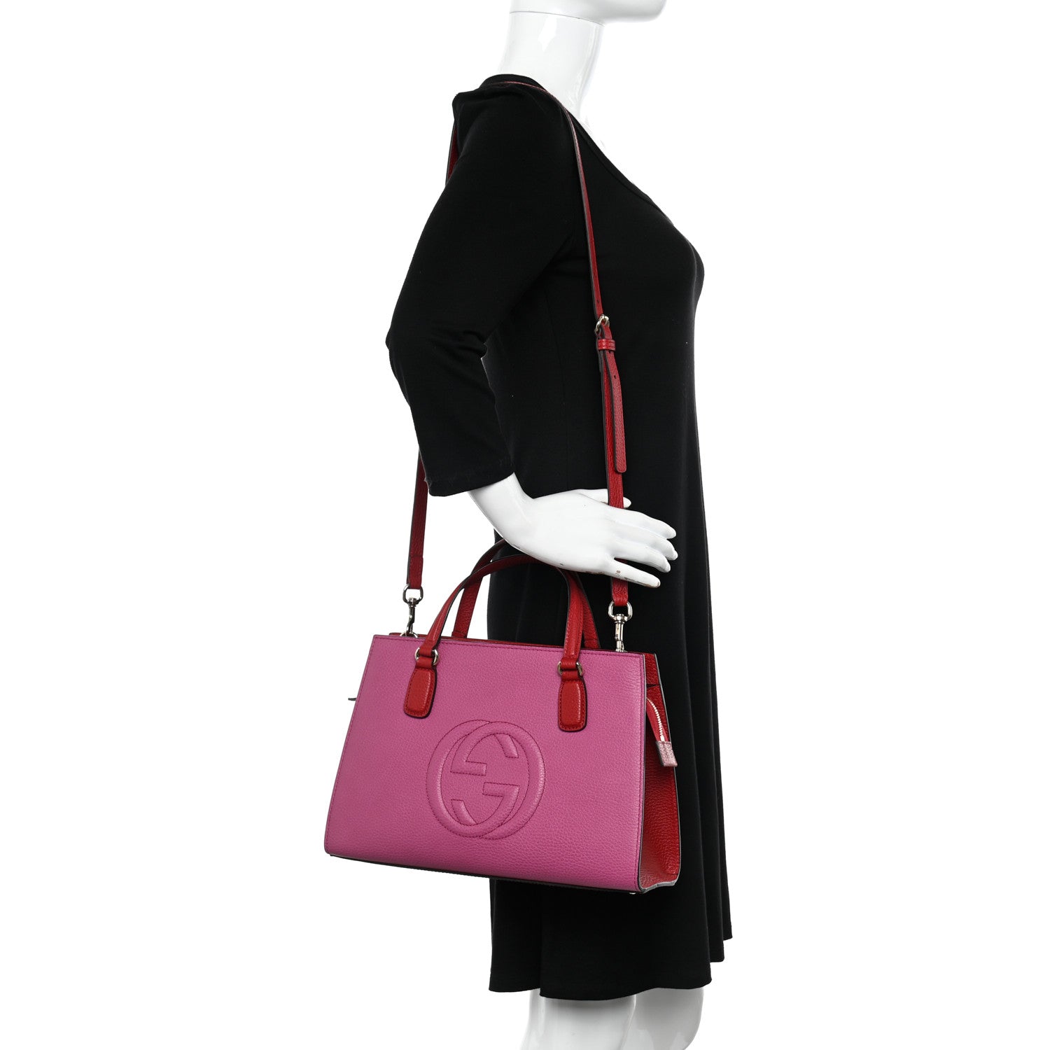 Gucci Dollar Calfskin Medium Soho Top Handle Satchel New Rosette Hibiscus Red 2 of 11