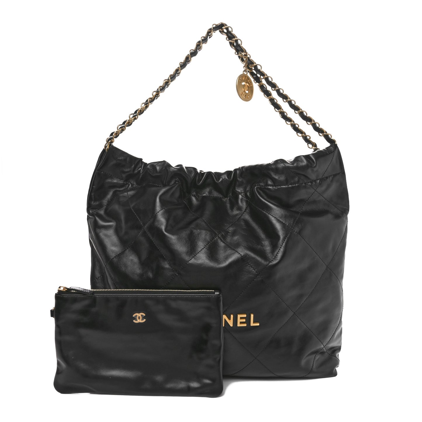Shiny Calfskin Quilted Chanel 22 Black