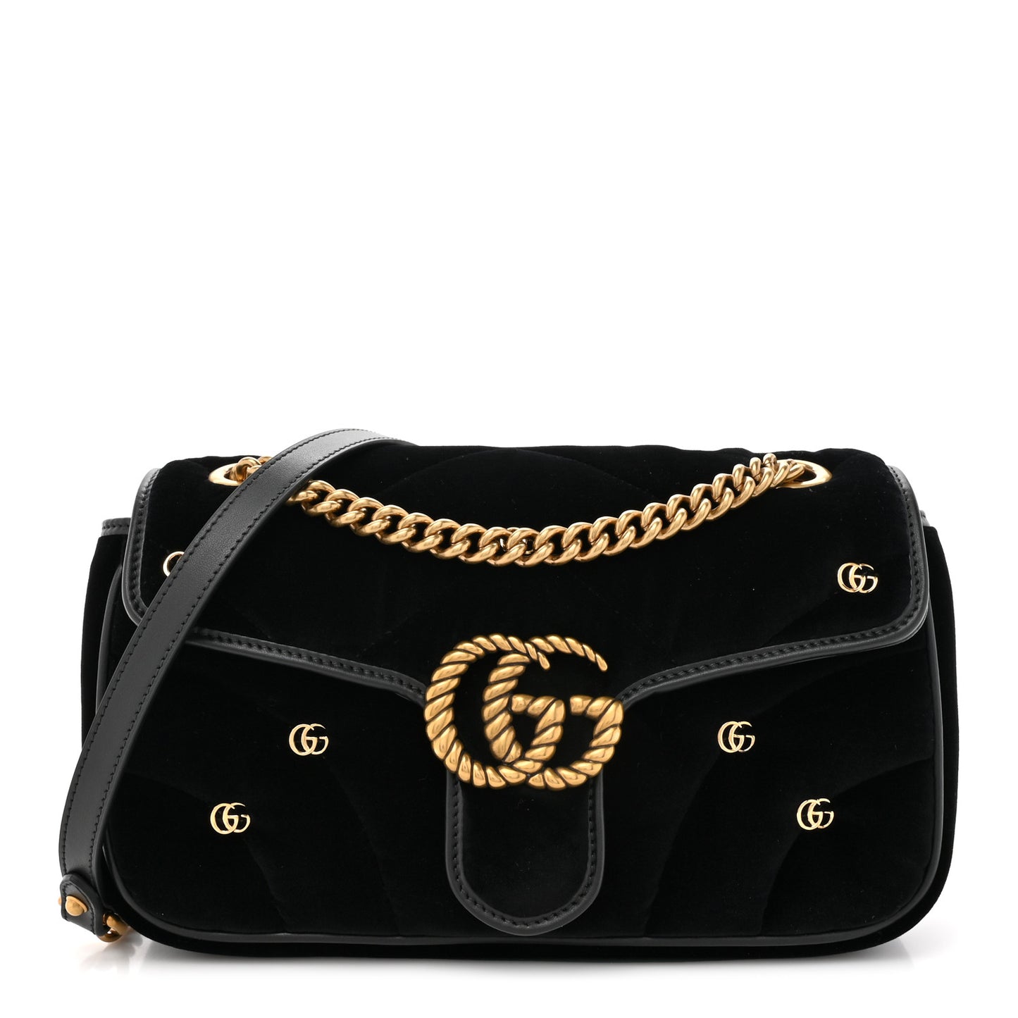 Velvet Matelasse Double G Studs Small Torchon GG Marmont Shoulder Bag Black