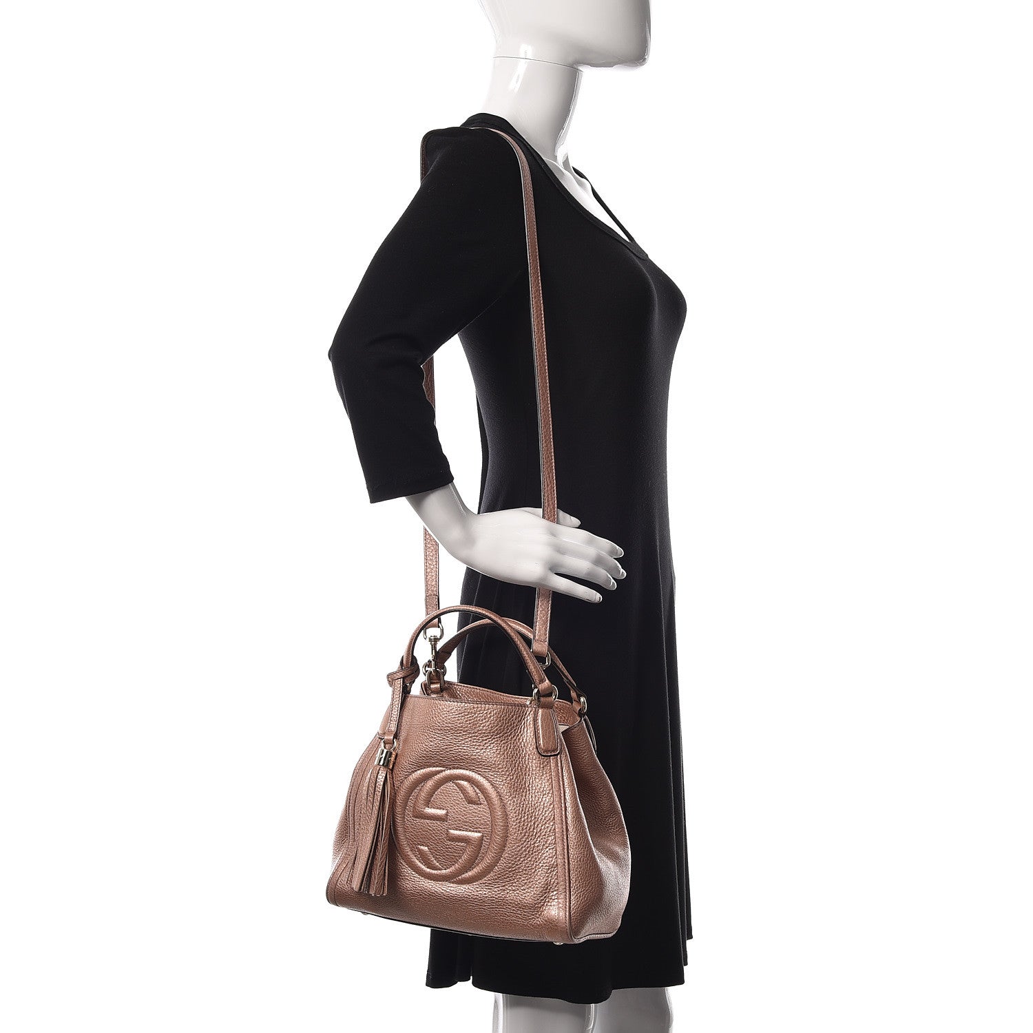 Gucci Metallic Pebbled Calfskin Small Soho Shoulder Bag Pink 2 of 15