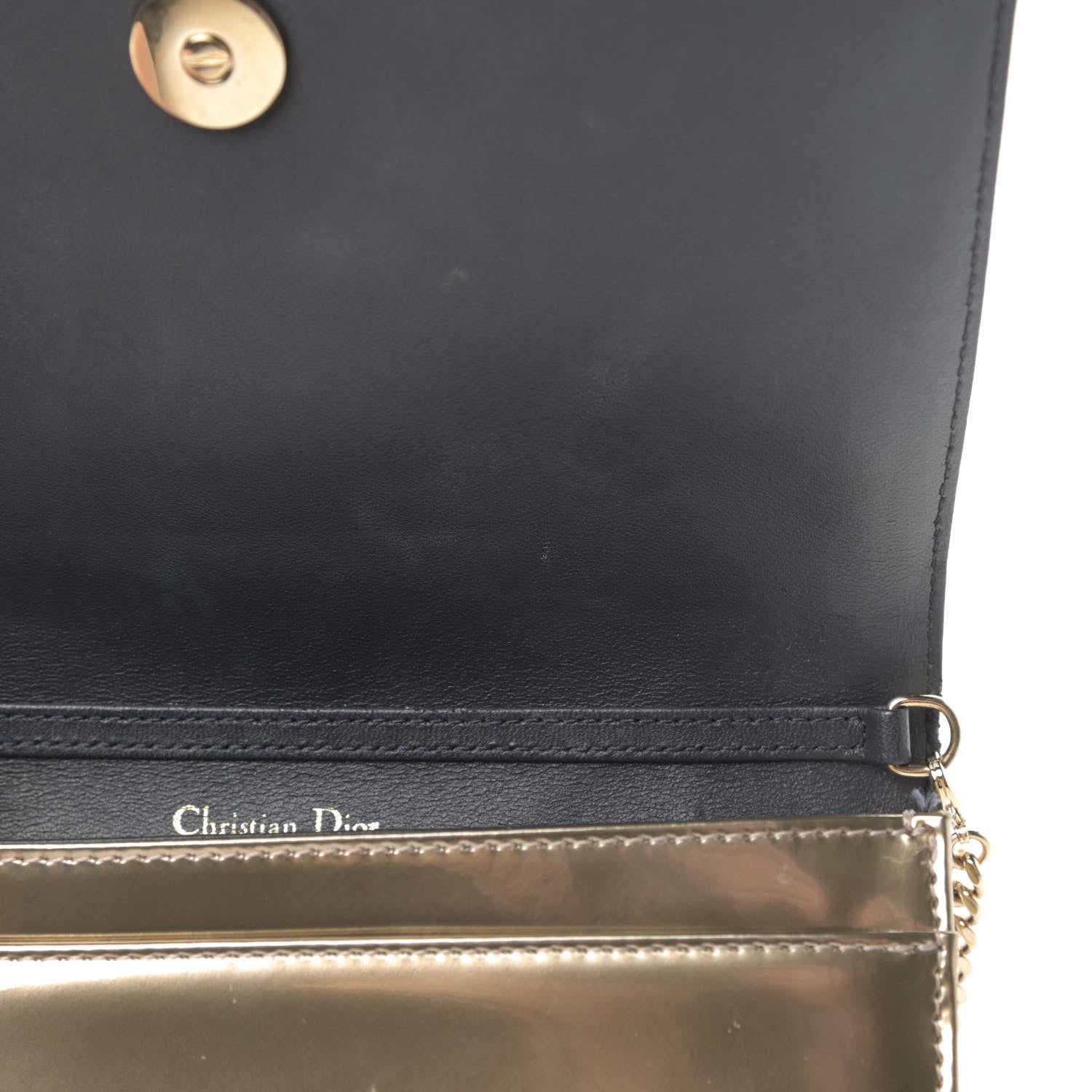 Christian Dior Metallic Patent Micro-Cannage Diorama Wallet on Chain Pouch Gold 12 of 12