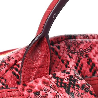 MCM Snakeskin Embossed Visetos Studded Medium Stark Backpack Red Pink 11 of 12