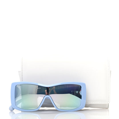 Chanel Wood Rubber Shield Sunglasses 71337 Light Blue 7 of 7