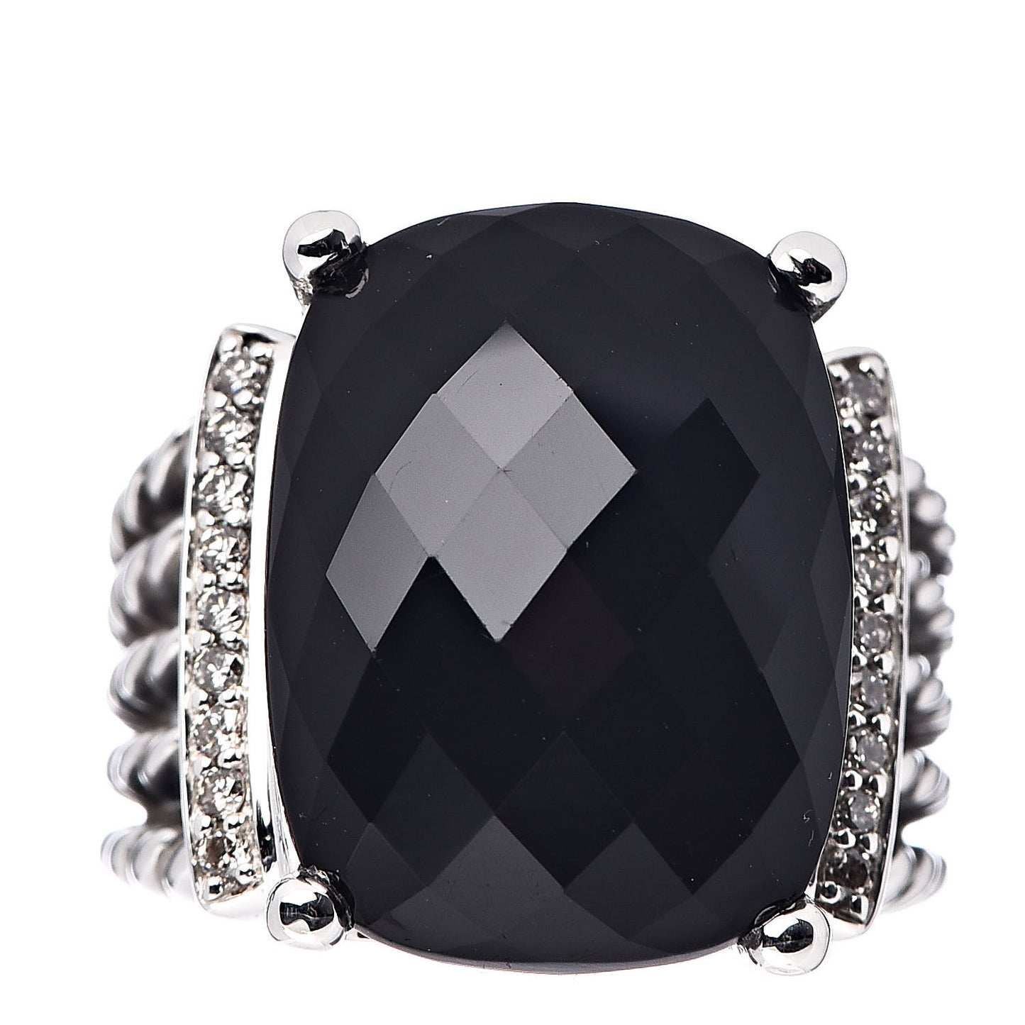 Sterling Silver Diamond Black Onyx 20mm Wheaton Ring 58 8.25