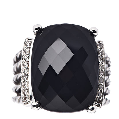 David Yurman Sterling Silver Diamond Black Onyx 20mm Wheaton Ring 58 8.25 1 of 5