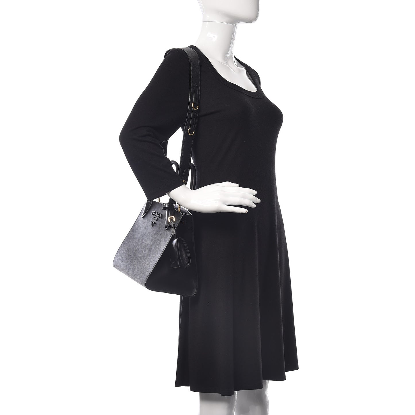 Saffiano Cuir Calfskin Small Monochrome Top Handle Tote Black