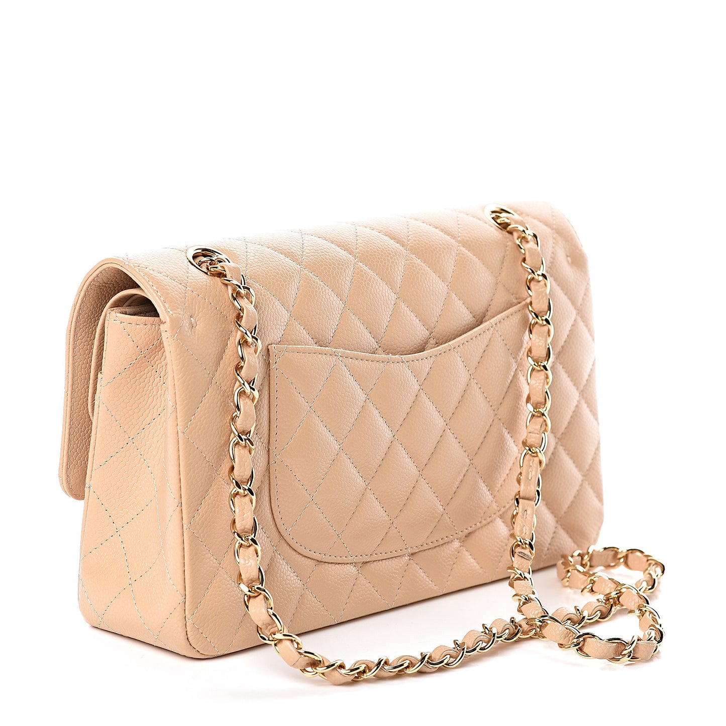 Caviar Quilted Medium Double Flap Beige