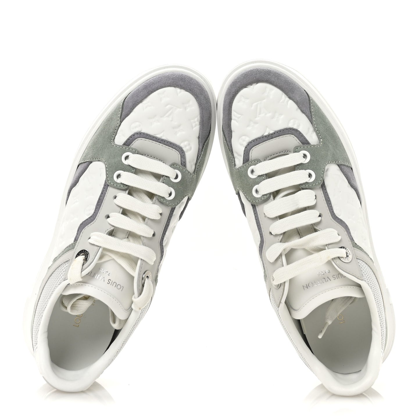 Suede Calfskin Monogram Embossed Time Out Sneakers 36.5 Vert D'eau