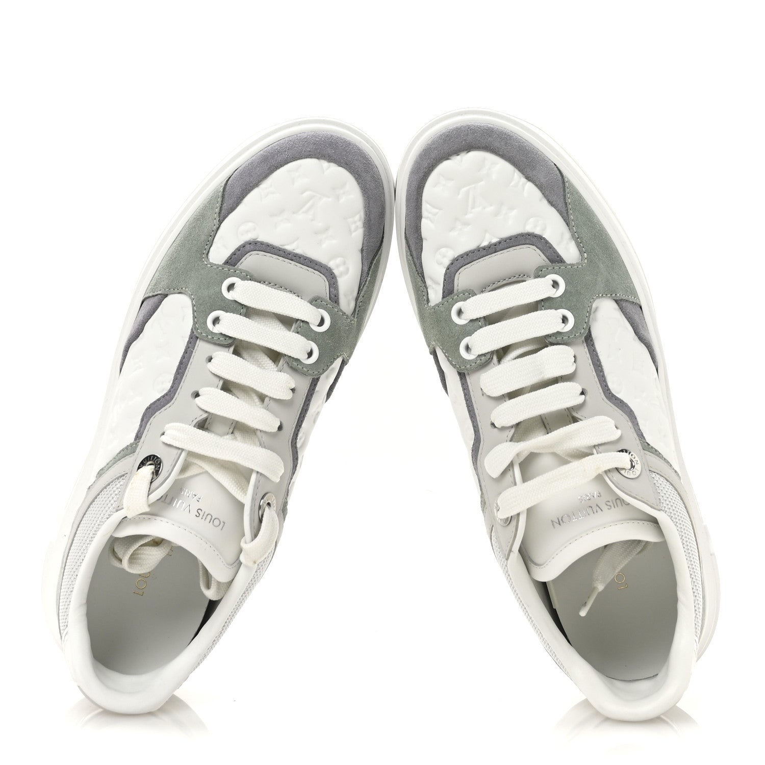 Louis Vuitton Suede Calfskin Monogram Embossed Time Out Sneakers 36.5 Vert D'eau 2 of 8