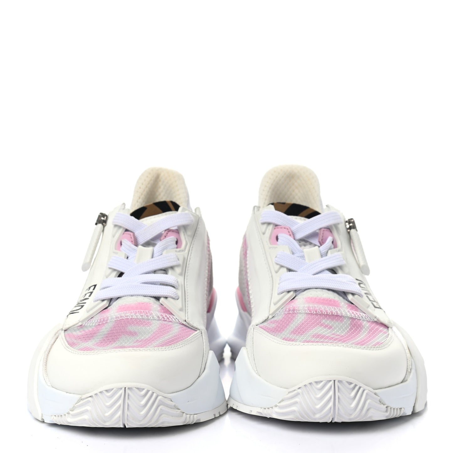 X SARAH COLEMAN Nylon Suede Lycra FF Vertigo Fendi Flow Low Top Sneakers 35.5 Transparent Rosa White