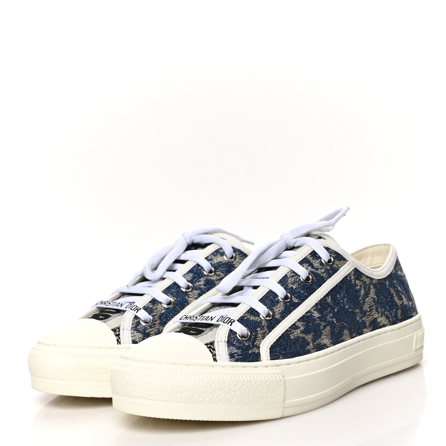 Denim Brocart Embroidered Walk'N'Dior Low Top Sneakers 38.5 Duck Blue