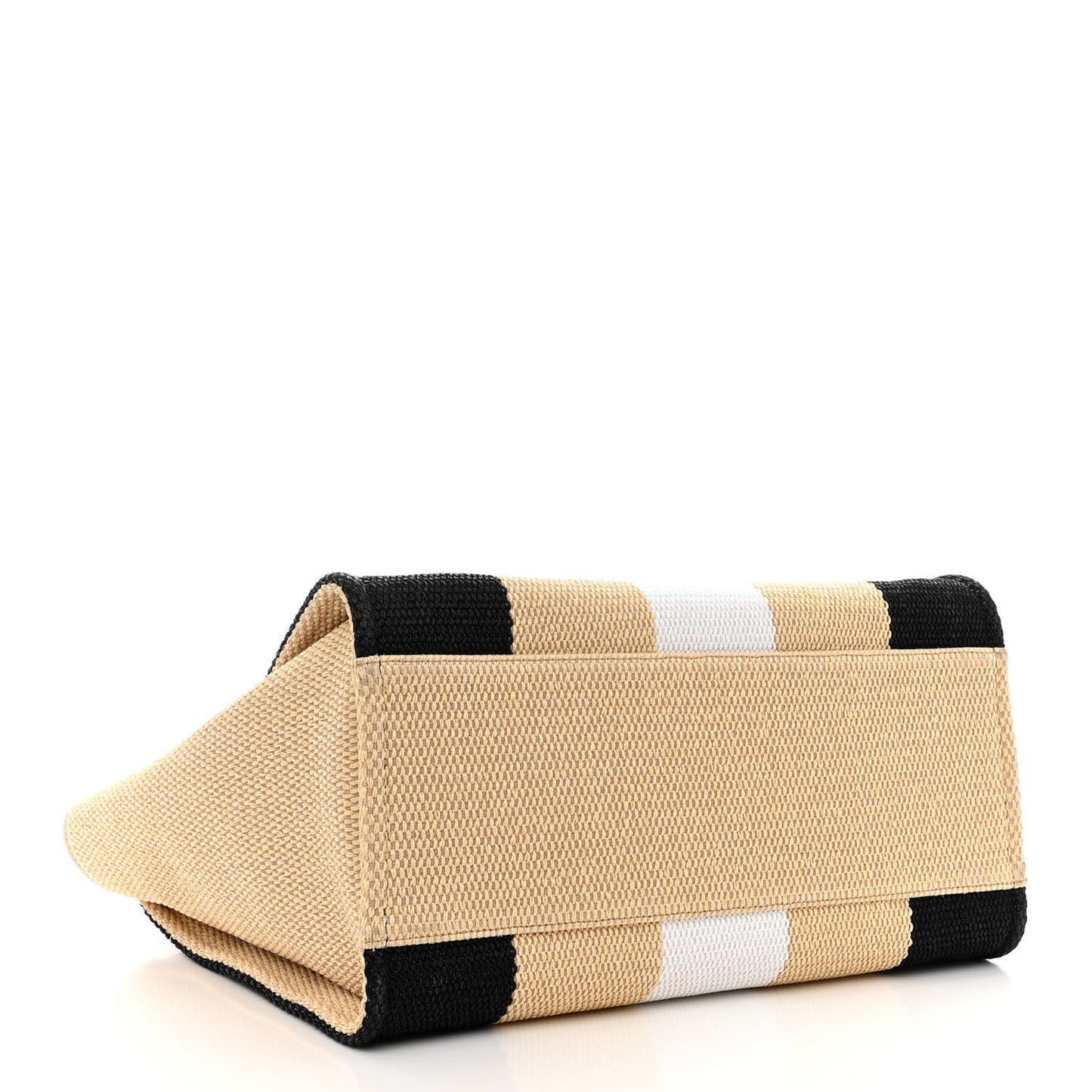 Straw Raffia Calfskin Striped Medium Deauville Tote Black Beige Ivory