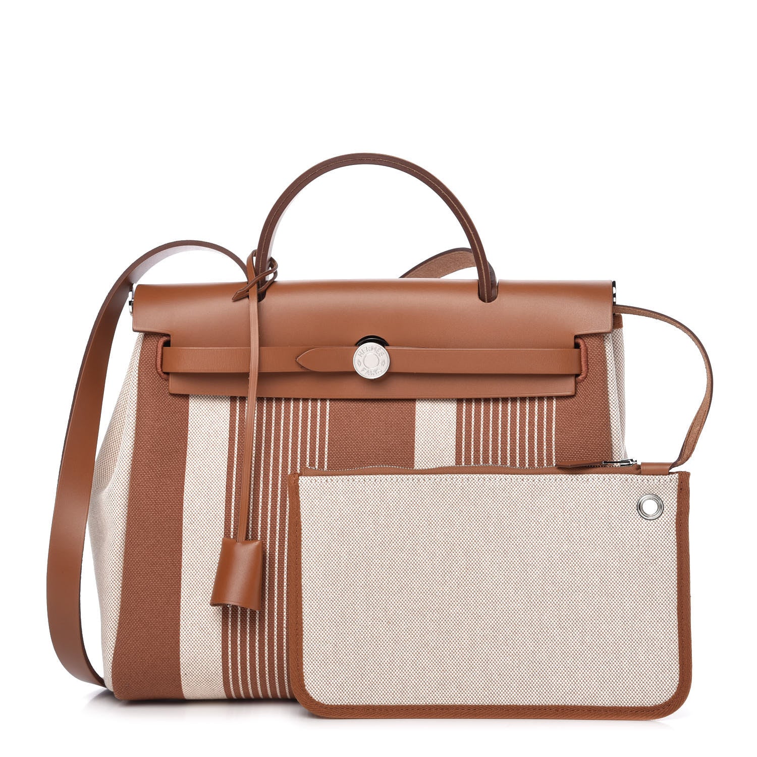 Hermes Vache Hunter Toile H Vibration Herbag Zip Retourne 31 PM Fauve Ecru Beige 1 of 10