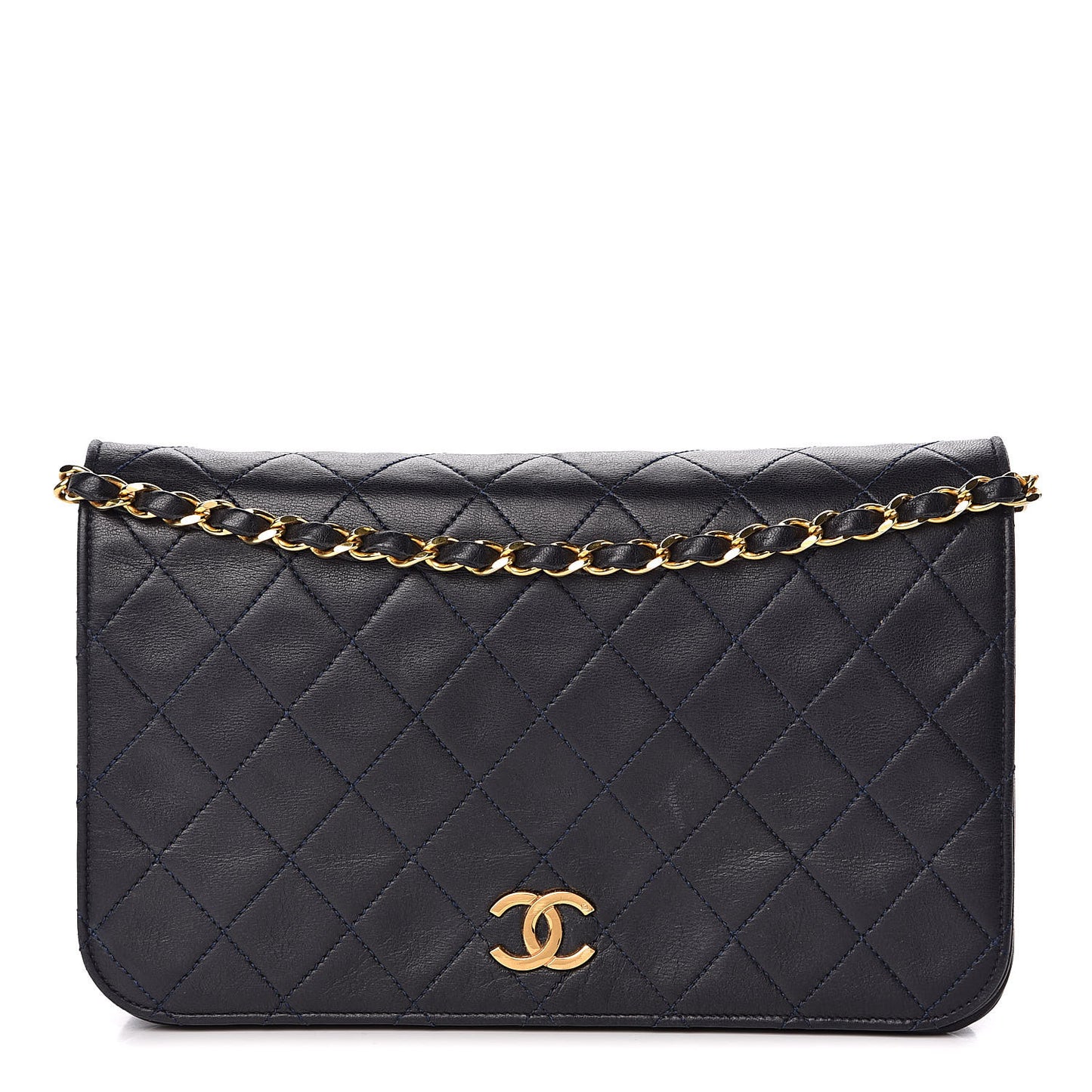 Lambskin Quilted Small Single Flap Navy