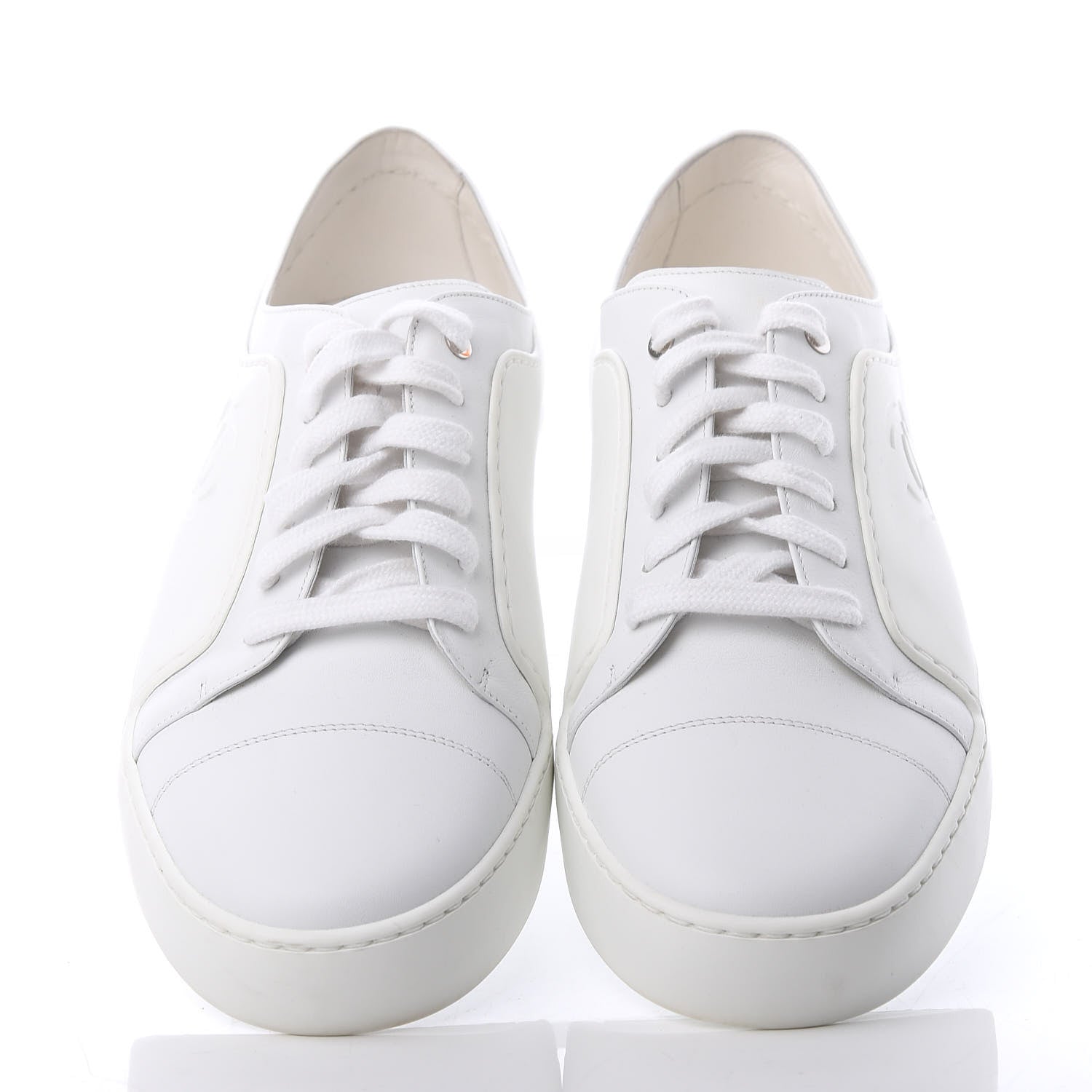 Chanel Calfskin Gum Womens CC Sneakers 41 White 5 of 10