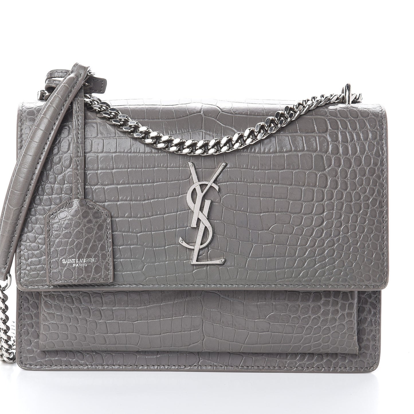 Calfskin Crocodile Embossed Medium Monogram Sunset Fog